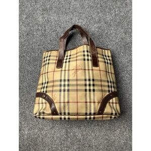 Womens Burberry London Nova Check Canvas Leather Tote Bag, Size One Size